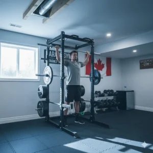 Compact power rack under $500 designed for low-ceiling Canadian basements.