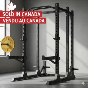 Promotional graphic for power racks under $300 with English and French "Sold in Canada" text.
