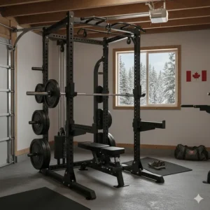 A high-quality lat pulldown power rack accessory with a cable system for upper body strength training.