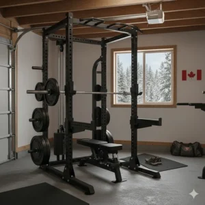 A multi-grip pull-up bar accessory integrated into a power rack for diverse back and grip strength training.