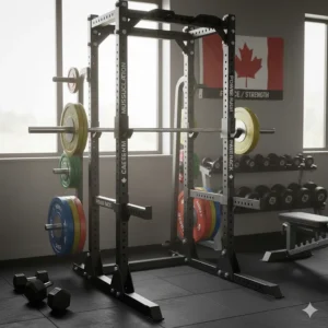 High-quality fitness equipment including a power rack (cage de musculation) for the Canadian market.
