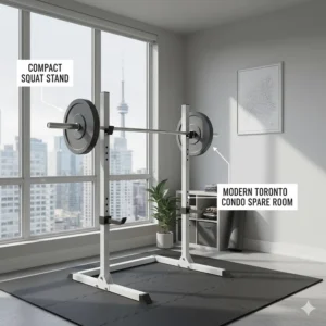 Compact squat stand setup in a modern Toronto condo spare room to maximize floor space.