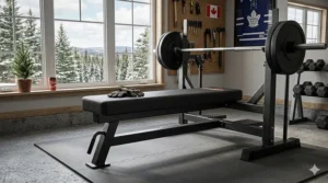 Illustration highlighting the 1000 lb or 453 kg tested weight capacity and reinforced frame of a heavy-duty flat weight bench.