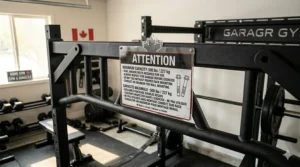 Close-up illustration of a pull-up bar attachment featuring bilingual English and French (EN/FR) weight capacity warnings.