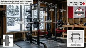 Close-up illustration of the bolt-down base of a power rack for powerlifting, ensuring maximum security on concrete garage floors.