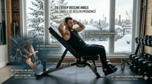 Using the decline setting on an adjustable weight bench for targeted core and sit-up exercises.