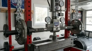 Illustration showing a 500lb weight capacity rating for a reinforced steel dip station attachment.
