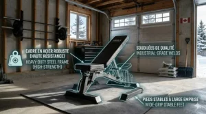 Close-up illustration of the reinforced steel frame and powder coating on a durable FID bench.