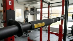 Close-up of a dip attachment for power rack with tapered handles to reduce wrist strain during tricep dips.