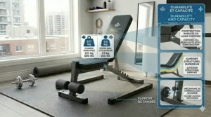 Infographic showing the 500lb weight capacity of a sturdy weight bench for beginners, emphasizing durability for long-term use.