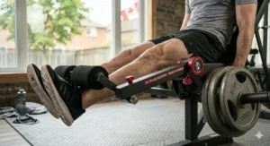 Diagram of an adjustable FID (Flat Incline Decline) weight bench featuring a detachable leg extension unit.