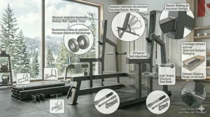Simplified step-by-step assembly illustration for a Canadian-distributed Olympic weight bench.