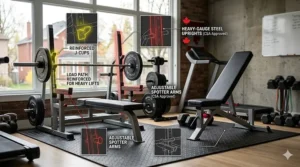 Alt text for image 5: A 4K photorealistic comparison of floor space requirements, using green and red 3D bounding boxes to show the footprint of a utility bench versus an Olympic station.