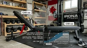Comparison chart of adjustable vs flat weight bench pricing and long-term value for a Canadian home gym setup.