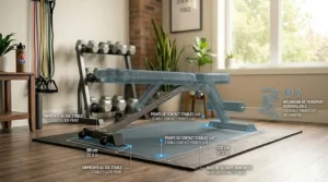Close-up technical illustration of the high-density foam padding on a comfortable adjustable weight bench under $300.