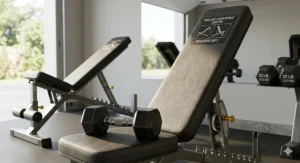 Illustration of an adjustable weight bench with multiple incline and decline positions for a versatile dumbbell set workout.
