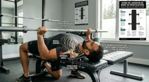 Anatomy diagram showing how different bench pad widths affect shoulder blade (scapula) retraction during a bench press.
