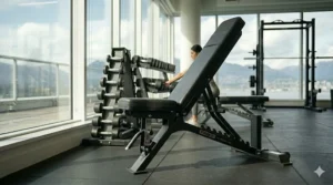 Diagram detailing the 1000lb plus weight capacity of a commercial grade adjustable bench, suitable for powerlifting and heavy strength training.