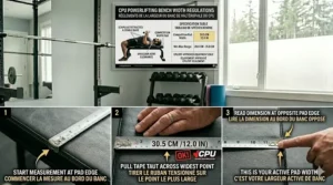 Illustration of Canadian Powerlifting Union (CPU) regulated bench pad dimensions for competitive lifting in Canada.
