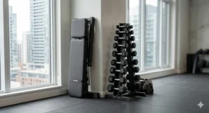Close-up illustration of high-density foam and sweat-resistant upholstery used in premium Canadian weight bench sets.