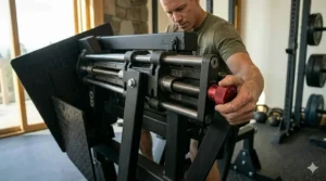 A fitness enthusiast performing back extensions on a GHD machine to strengthen the posterior chain.