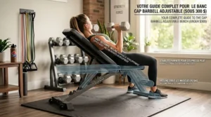 Illustration highlighting the heavy-duty steel frame and 600-lb weight capacity of an affordable adjustable weight bench under $300.
