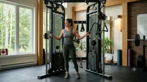 Swivel pulley and cable variety system on a functional trainer for diverse exercise angles.