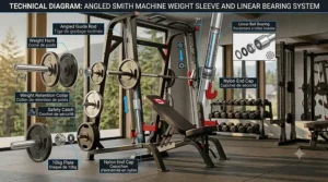A space-saving vertical Smith machine installed in a Canadian home garage gym.