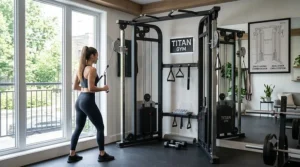 Compact design of the dual stack functional trainer for tight gym spaces.