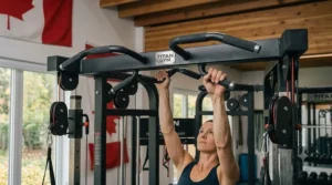 Multi-grip pull-up bar integrated into the functional trainer frame.