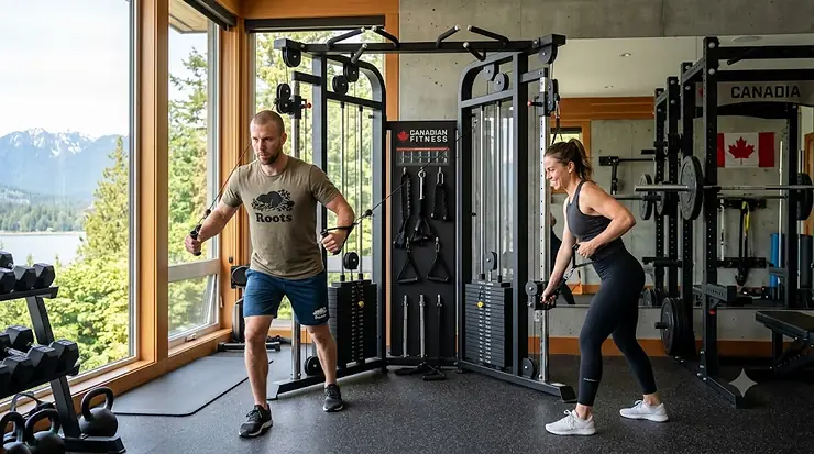 Athlete using a dual-stack functional trainer in a modern Canadian home gym. Is this equipment worth it for your routine? dual stack functional trainer worth it