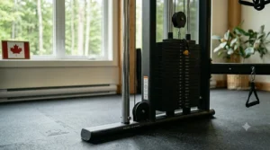 Durable steel frame construction of a professional single stack functional trainer featuring Canadian branding.