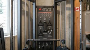 Organized accessory storage on a high-quality dual-stack functional trainer unit.