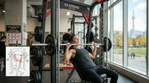 Athlete performing a bench press on a guided smith machine, ideal for controlled strength training.