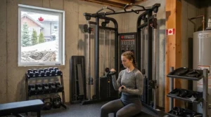 Using the smooth 2-to-1 pulley ratio on a dual-stack trainer for controlled rehab work.