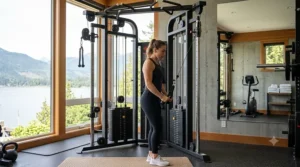 Focused unilateral strength training using independent weight stacks for core stability.