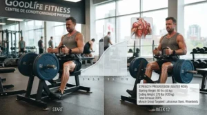 Visual chart showing strength progression with seated row training.