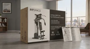 Product box and user manual featuring English and French text, meeting Canadian bilingual standards for fitness gear.