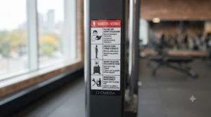 Safety instructions on a Canadian-standard commercial cable crossover machine.