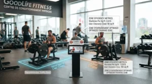 Recommended floor layout for seated row machines in fitness centers.