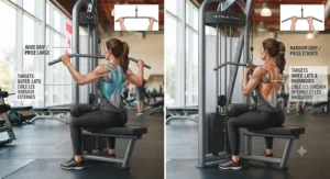 Close-up of versatile grip handles on our plate loaded lat pulldown machine (machine à tirage).