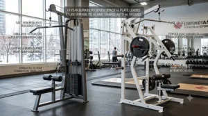 Safety guide for loading Olympic plates on plate loaded lat pulldown equipment. / Guide de sécurité pour charger des disques olympiques sur une machine à tirage vertical.