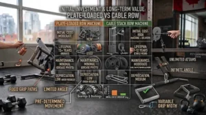 Chart showing the long-term maintenance requirements for plate-loaded machines vs. cable pulley systems.