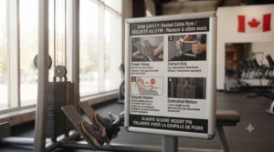 Safety tips for operating a seated cable row machine in a commercial fitness facility.
