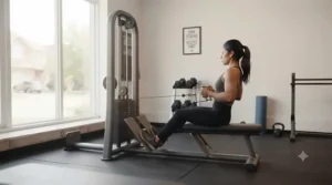 A compact seated cable row machine setup in a Canadian home gym space.