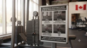Visual guide on how to safely increase resistance on a seated cable row machine for progressive overload.