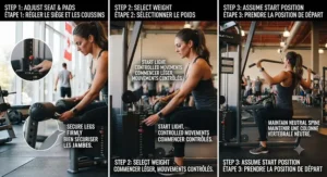 Step-by-step setup guide for beginners using a seated lat pulldown machine.
