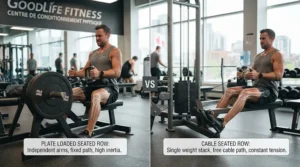 Comparison between plate loaded and cable seated row machines.