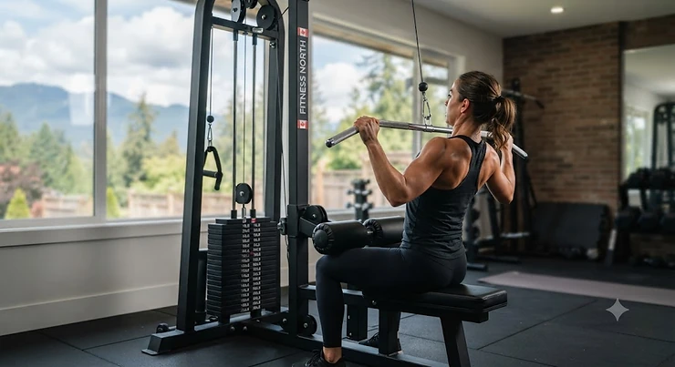 Durable stack loaded lat pulldown machine for home gyms in Canada
