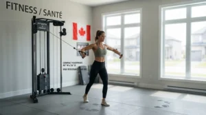 Athlete performing cable flys on a compact cable crossover for home gym use